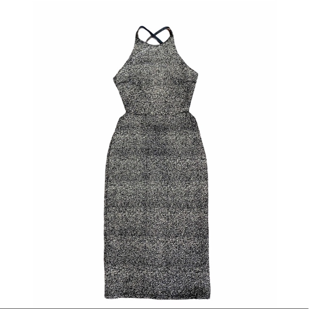 Backless Halter Knit Midi Dress - Black Speckle